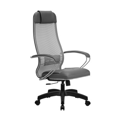 Кресло Metta Комплект 5 светло-серый, сетка/кожа New-Leather, крестовина пластик Pl