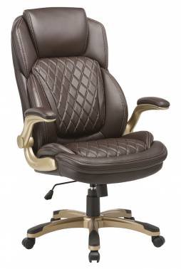 Кресло руководителя Бюрократ T-9915A/BROWN коричневый кожа/кожзам (пластик золото), усиленное до 181 кг