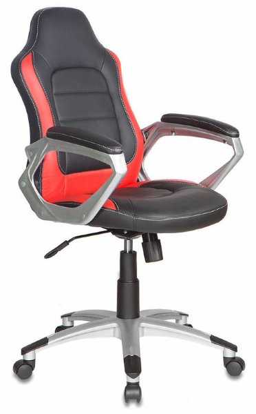 Кресло игровое Бюрократ CH-825S/Black+Rd черный красный вставка иск.кожа (пластик серебристый)