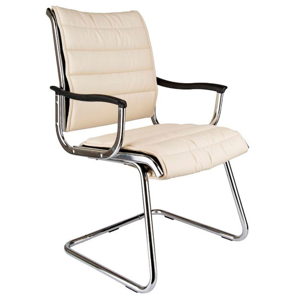 Кресло на полозьях Бюрократ CH-994AV/Ivory (металлические подлокотники с пластиковыми  накладками, иск. кожа цв. слоновой кости)