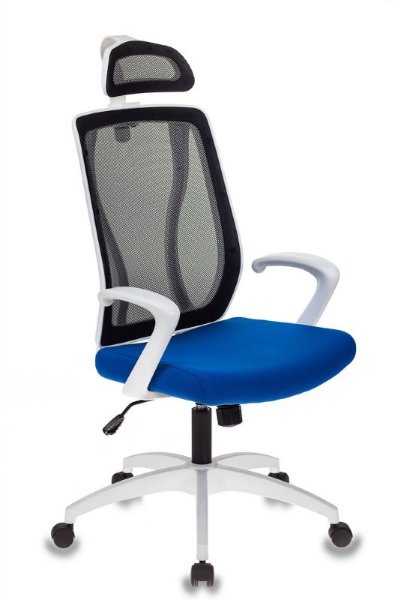Кресло руководителя Бюрократ MC-W411-H/B/26-21 черный TW-01 сиденье синий 26-21 сетка/ткань (пластик белый)
