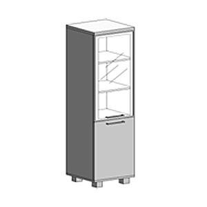 Шкаф высокий узкий левый/правый (1 низкая дверь ЛДСП, 1 средняя дверь стекло) FIRST KSU-1.2 (400х430х2060)