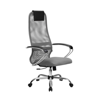 Кресло Metta BK 8 светло-серый, сетка/ткань, крестовина хром Ch