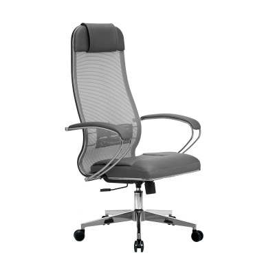 Кресло Metta Комплект 5 светло-серый, сетка/кожа New-Leather, крестовина хром Ch-2