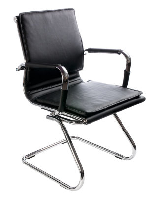 Кресло посетителя Бюрократ CH-993-Low-V/black (черная иск.кожа, низкая спинка,  полозья хром)