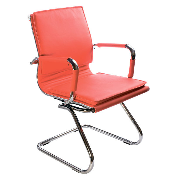 Кресло посетителя Бюрократ CH-993-Low-V/red (красная иск.кожа, низкая спинка,  полозья хром)